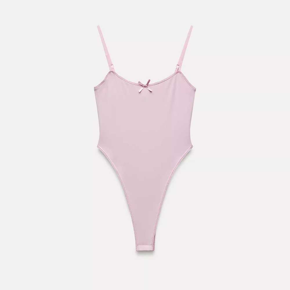 NWT Zara Polymide Bow Bodysuit in Pastel Pink size M